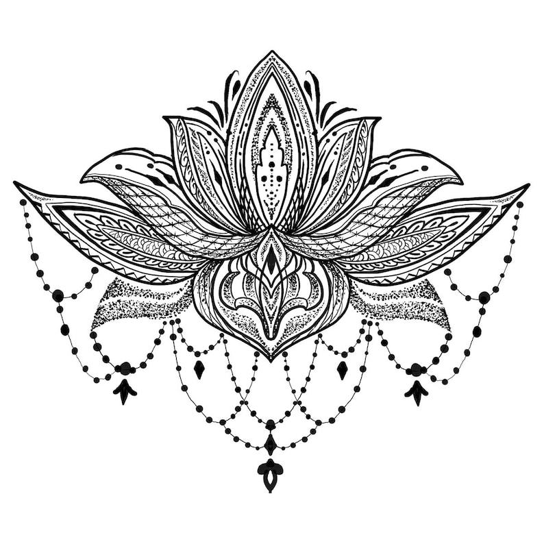 Black Lotus Flower Underboob Temporary Tattoo / Feminine Lotus Sternum