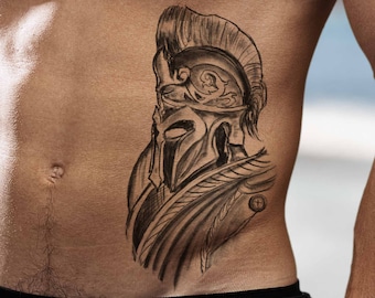 Tatouage éphémère Guerrier pour femme et homme, tatouage temporaire Guerrier exclusif dessiné à la main