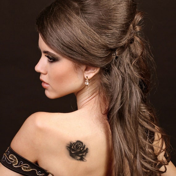 Rose Temporary Tattoo Black Rose Tattoo Small Flower - Etsy Rose Temporary Tattoo Black Rose Tattoo Small Flower - Etsy