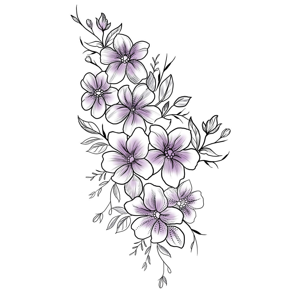 Violet Flower Temporary Tattoo, Violet Flowers Tattoo, Flower Tattoo ...
