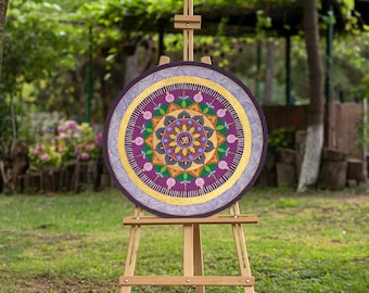 Hand-Painted Om Mandala Wall Art: Geometric Acrylic Painting on Wood