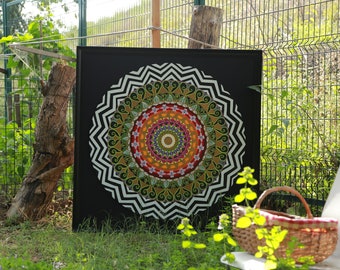 Hand-Painted Colorful Mandala Canvas: Bohemian Wall Art