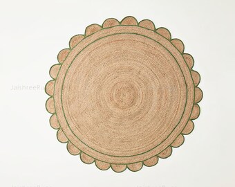 Handwoven Jute Scalloped Rug | Custom entryway Round Rug