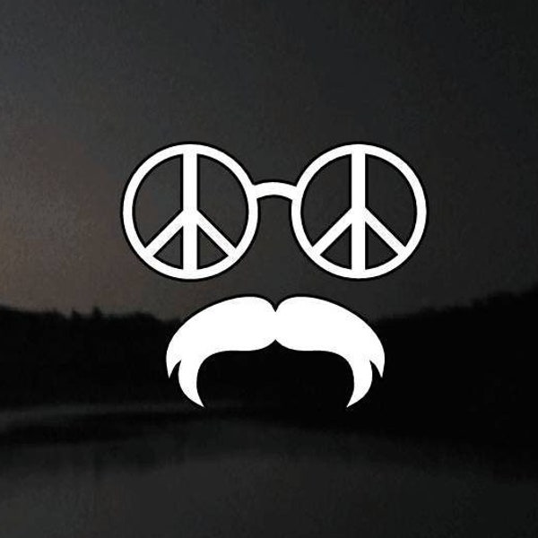 Peace Hippie with a Mustache Vinyl Decal,  6 inches.  A fun sticker for those who are lost in the 70's .