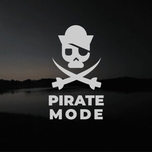 May include: A white pirate skull and crossbones logo with a hat and eyepatch. The text "PIRATE MODE" is below the logo.