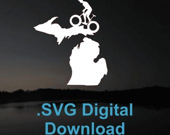 Michigan Mountain Biker SVG:  Digital Download File for Shirt, Decal or Laser.