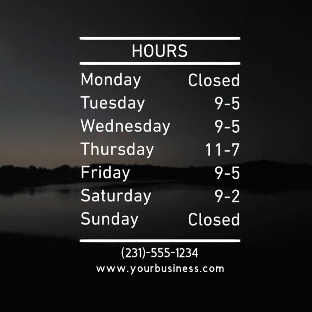 Simple Store Hours for Storefront or Small Business. Easy to Read ...