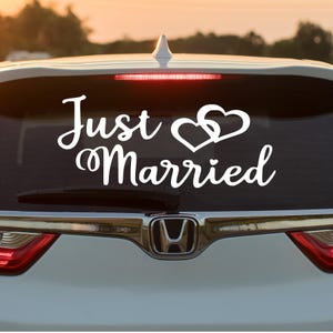 Just Married 2 Vehicle Decal for the Bride and Groom.  Decorate your wedding car your marriage with this large 28x12 inch decal.