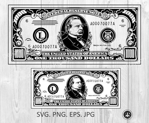1000 dollar bill svg file money svgcash money svgmoney sign etsy