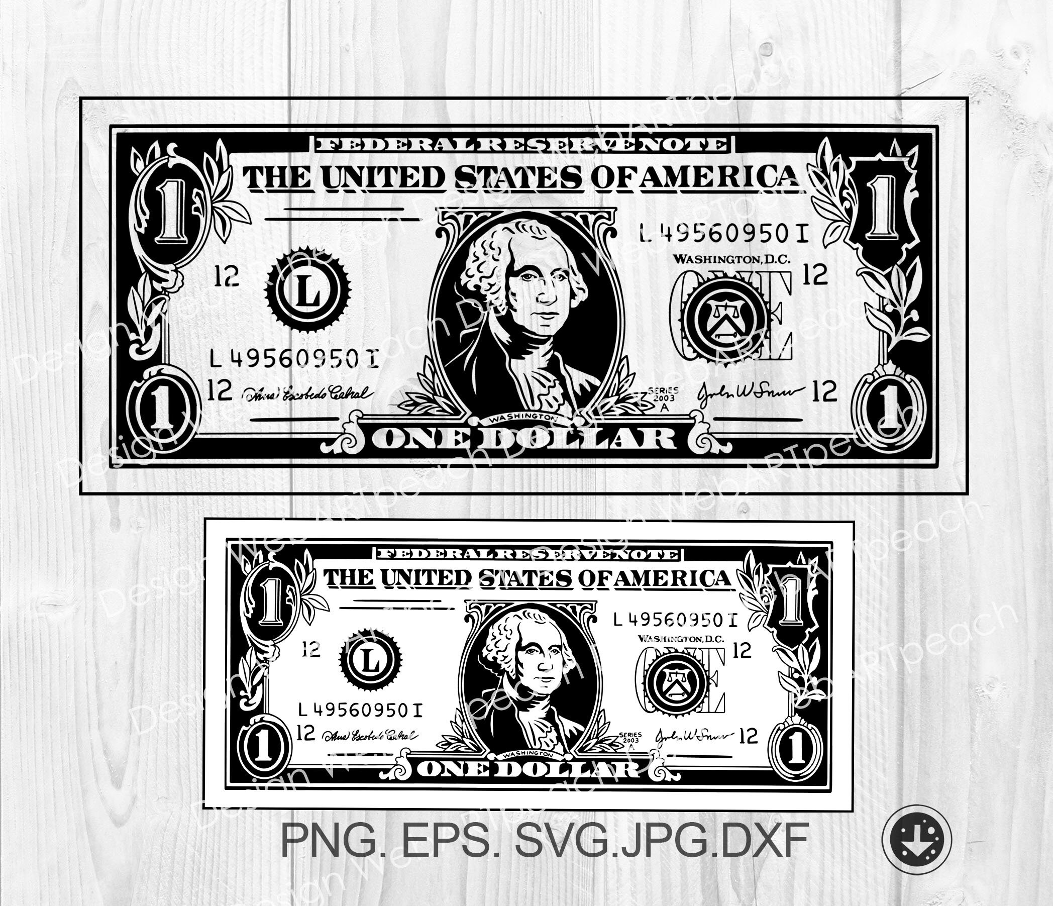 Fichier SVG De Billet De 1 Dollar SVG Dargent Dun Dollar Etsy France
