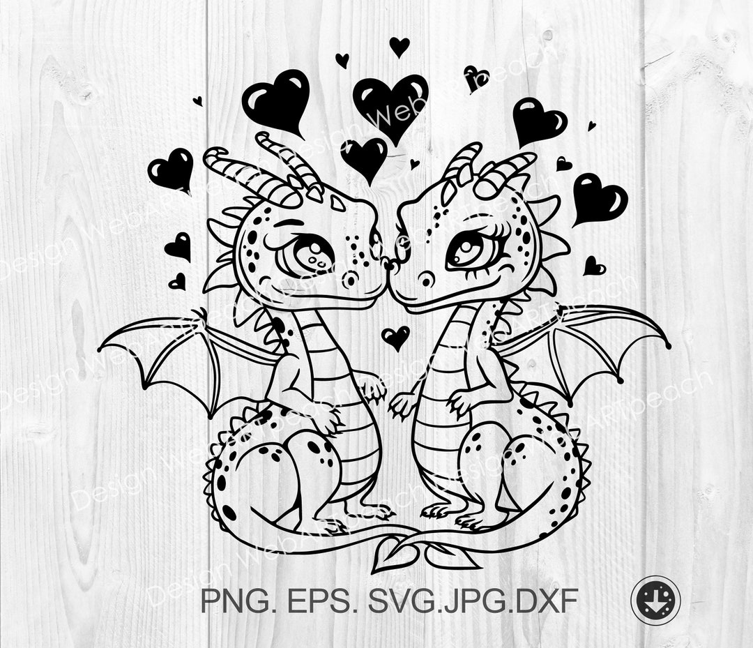 Dragon Svg Cute Valentine Dragons in Love Svg Png Dxf Cute - Etsy