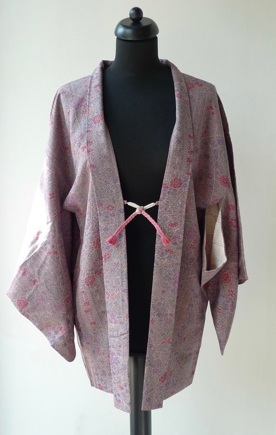 Japanese vintage silk Haori, Short kimono, Coat, … - image 2