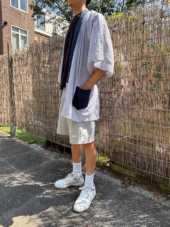Upcycled Vintage Cotton Kimono: Unisex Japanese Yukata Shirt and Denim Type 3