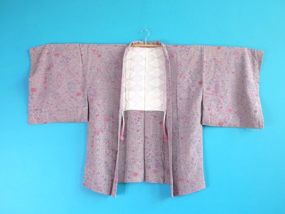 Japanese vintage silk Haori, Short kimono, Coat, … - image 4