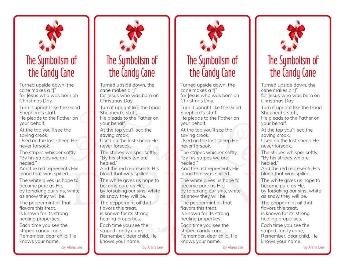 Symbolism of the Candy Cane Poem Gift Tags & Bookmarks Christmas PDF