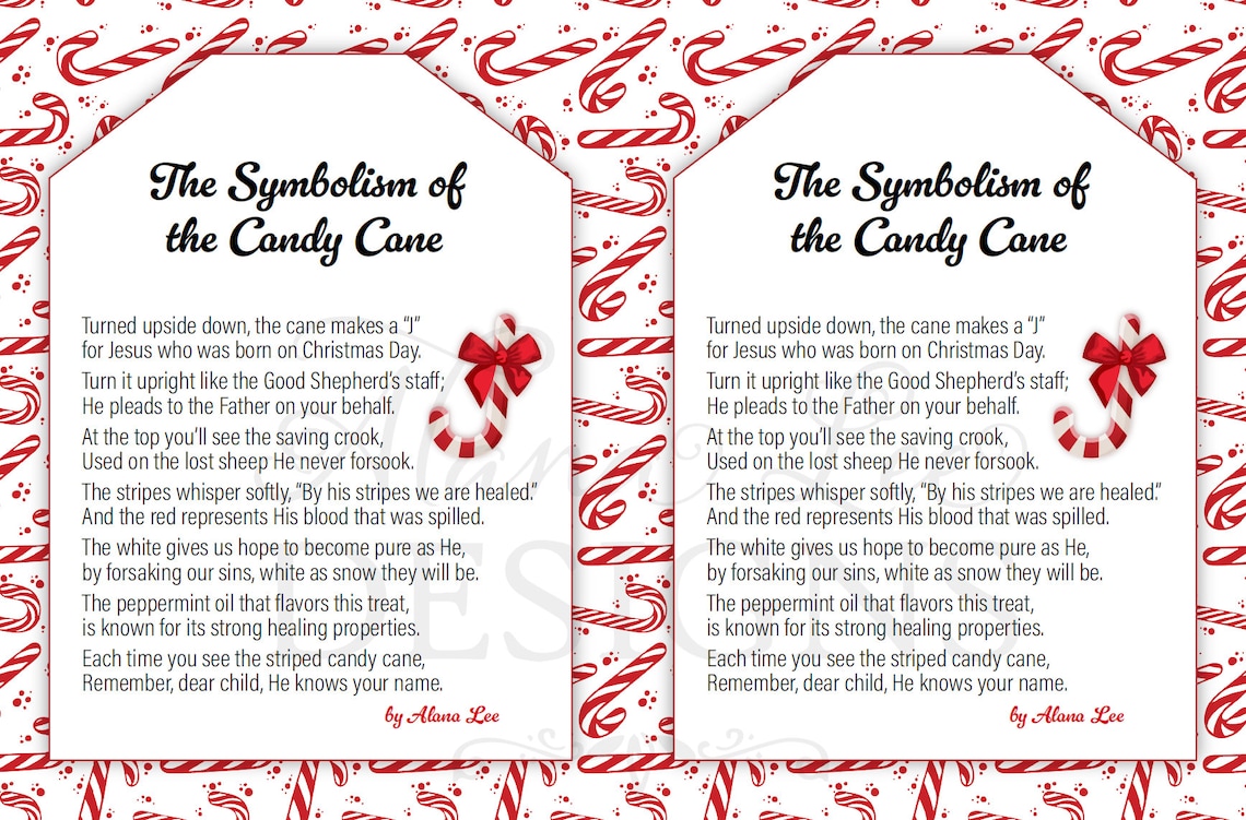 Symbolism of the Candy Cane Poem Gift Tags & Bookmarks Christmas PDF