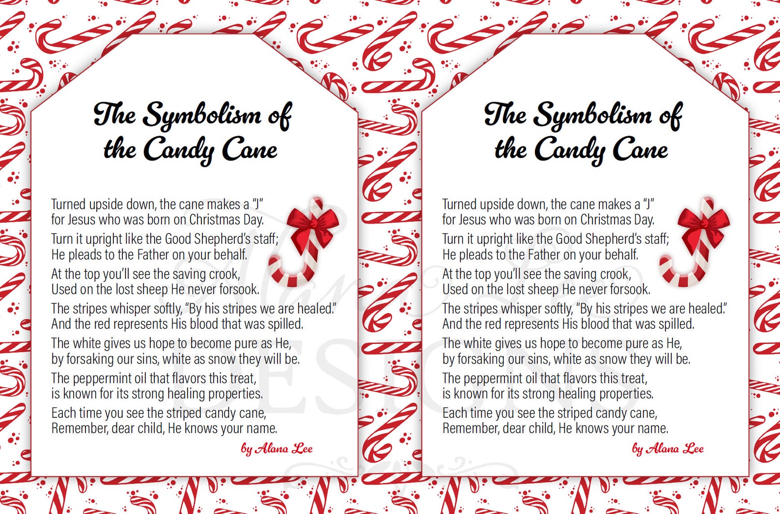 Symbolism of the Candy Cane Poem Gift Tags & Bookmarks Christmas PDF ...