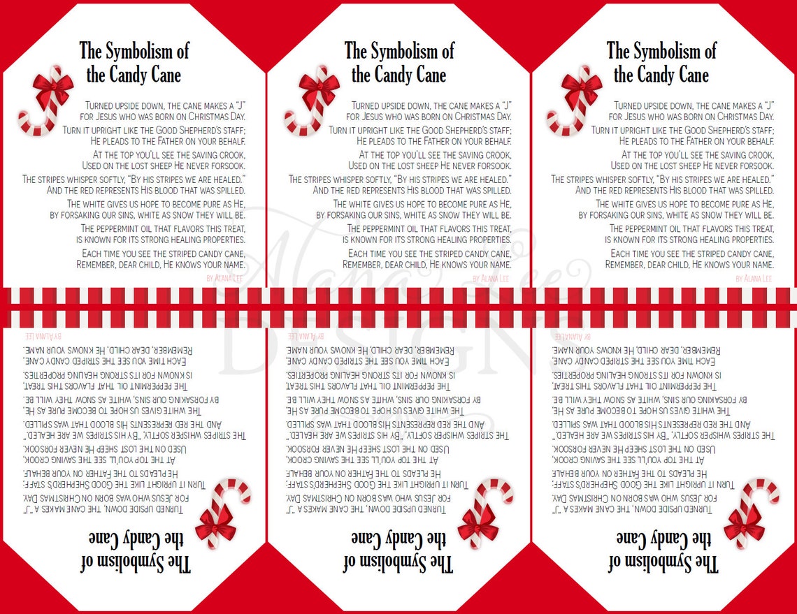 Symbolism of the Candy Cane Poem Gift Tags & Bookmarks Christmas PDF ...