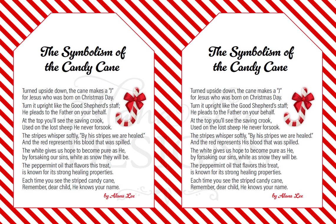 Symbolism of the Candy Cane Poem Gift Tags &amp; Bookmarks Christmas PDF ...