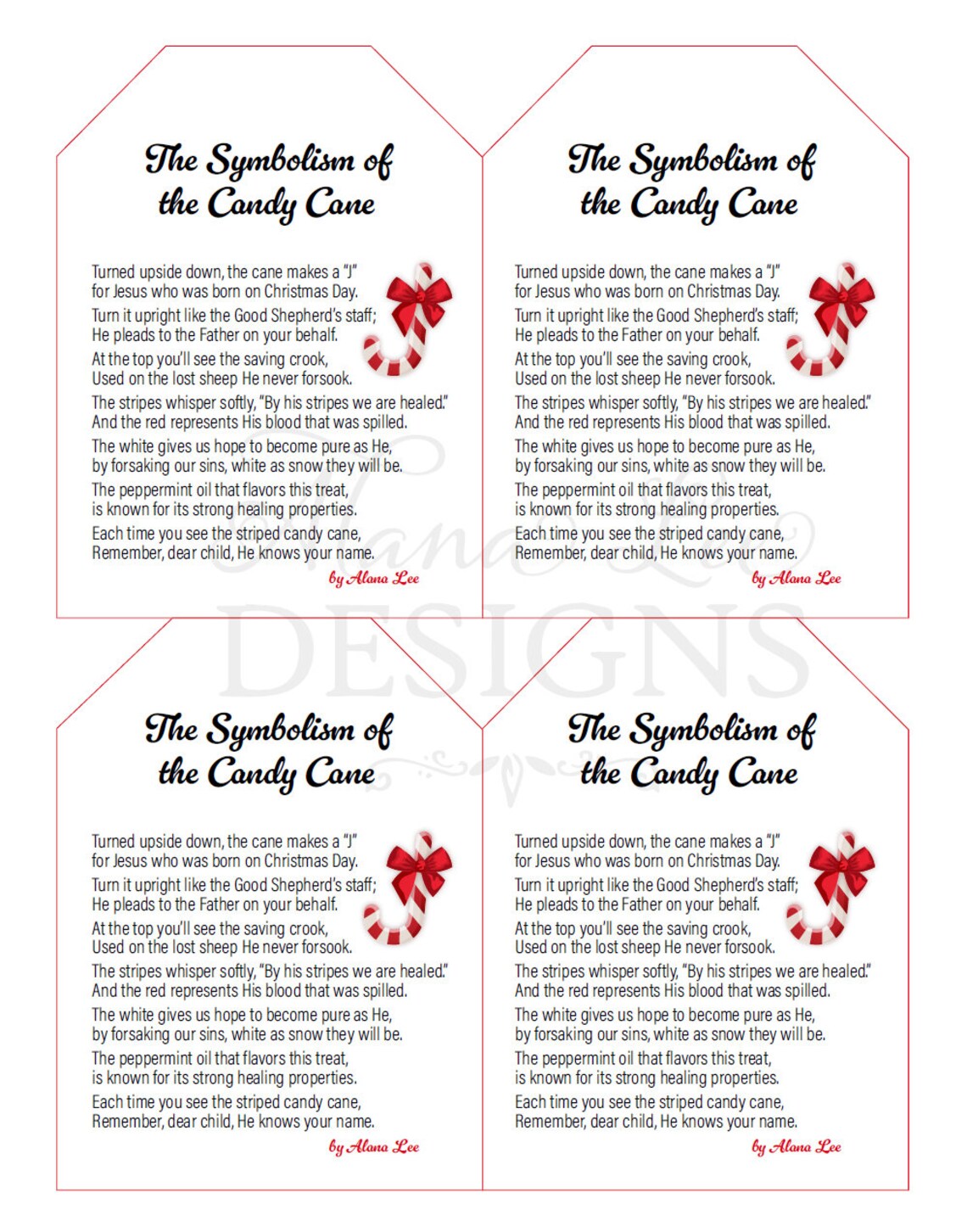 Symbolism of the Candy Cane Poem Gift Tags &amp; Bookmarks Christmas PDF ...