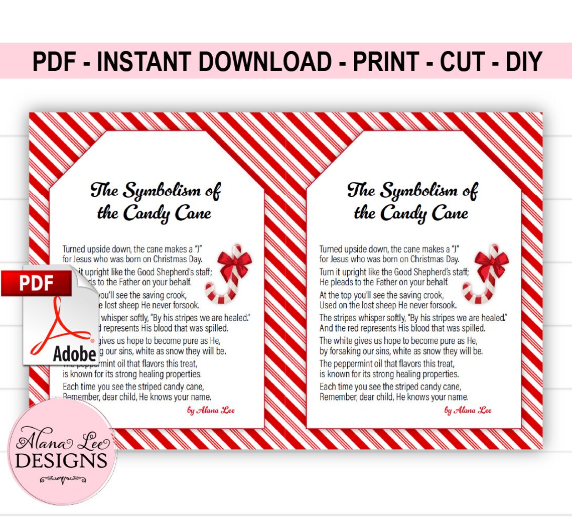Symbolism of the Candy Cane Poem Gift Tags &amp; Bookmarks Christmas PDF ...