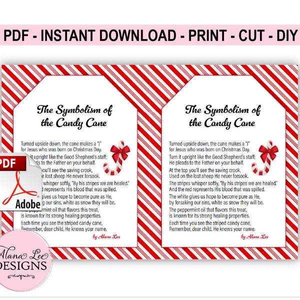 Symbolism of the Candy Cane Poem ~ Gift Tags & Bookmarks ~ Christmas *PDF Instant Download* (11 designs)