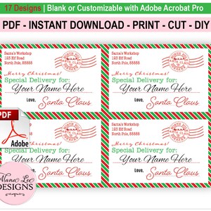 Printable Official Christmas North Pole Post Office Gift Tags from Santa Claus, 17 Designs, Blank or Customizable, Full-Color Download