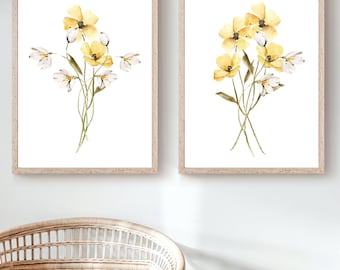 2 Piece Wall Art, Floral Wall Hanging, Watercolor Botanical Art Decor, Floral Wall Art, Art Decor Prints