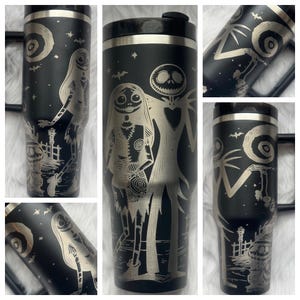 Jack and Sally 40 oz engraved tumbler~ NBC lover gift~ Insulated hot and cold 40 oz Tumbler ~Custom Engraved Tumbler~