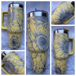 Sunflower oz engraved tumbler~  Sunflower  gift~ Insulated hot and cold 40 oz Tumbler ~Custom Engraved Tumbler~Black Chroma