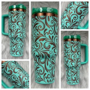 Tooled Leather 40 oz engraved tumbler~ Insulated hot and cold 40 oz Tumbler ~Custom Engraved Tumbler~ Western Tumbler