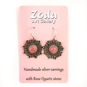 Tajik Sterling Silver Rose Quartz Earrings