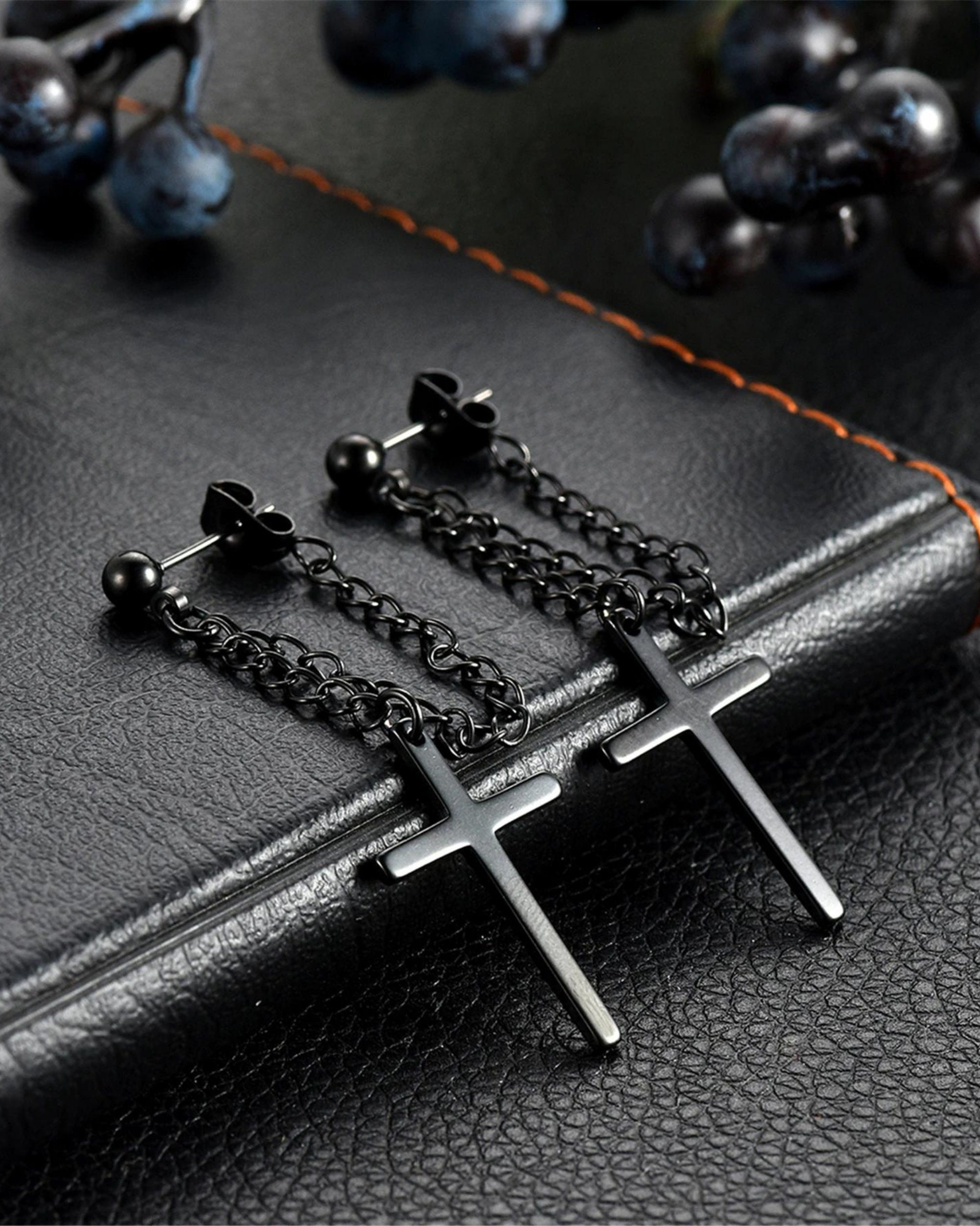 Cross Chain Earring Mens Stainless Steel 3 Colors Etsy