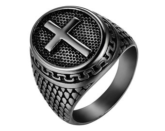 Mens Cross Ring, Vintage Style in 3 Colors