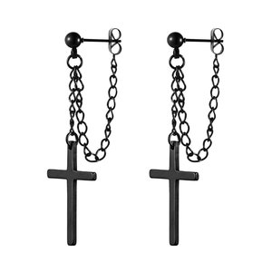 Cross Chain Earring Mens Stainless Steel 3 Colors