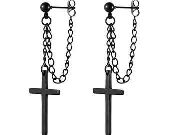 Cross Chain Earring Mens Stainless Steel 3 Colors