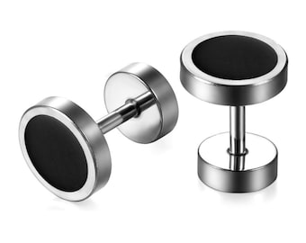 Double Sided Studs, Round Barbell Earrings for Men, 8mm Size