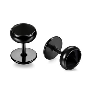 Barbell Round Stud Earrings Black Color