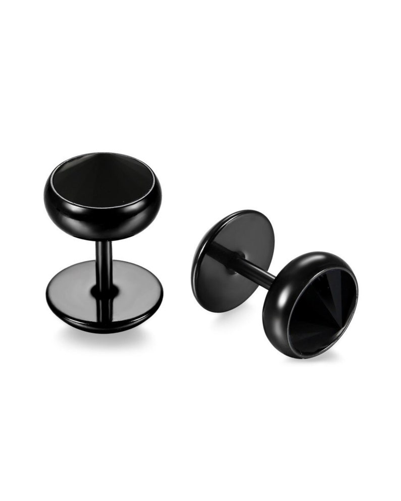 Barbell Round Stud Earrings Black Color