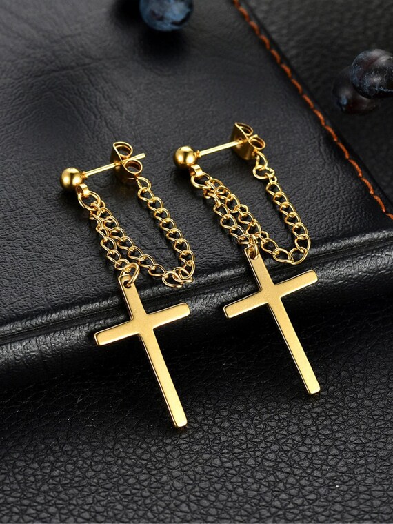 Cross Chain Earring Mens Stainless Steel 3 Colors Etsy Australia