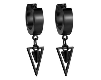 Mens Triangle Hoop Earrings,Triangle Huggie Earrings, Stainless Steel, 3 Colors