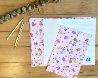 Environmentally friendly school book cover - pink unicorns