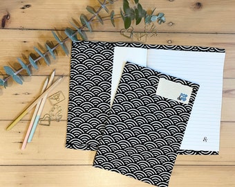 Environmentally friendly school book covers - black and white wave design