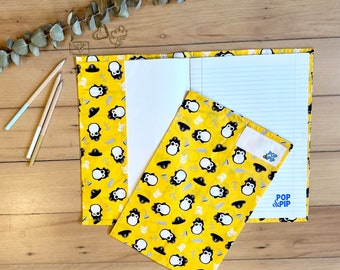 Environmentally friendly school book cover - yellow pirate penguins