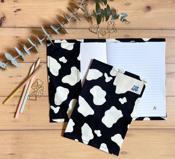 Environmentally friendly school book cover - black and white cow print