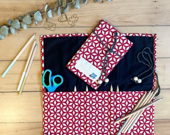 Eco-friendly, plastic-free pencil case -  red geometric