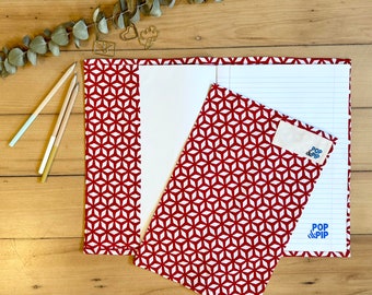 Environmentally friendly school book cover - red and white geometric