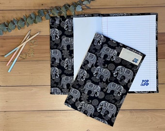 Environmentally friendly school book cover - black and white elephants