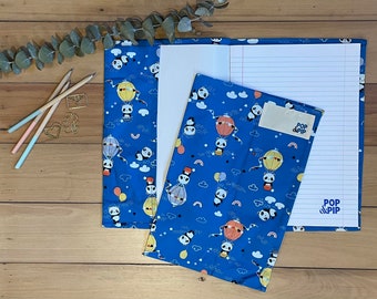 Environmentally friendly school book cover - blue ballooning pandas