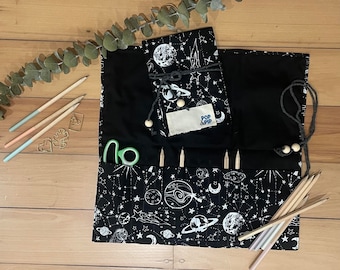 Eco-friendly, plastic-free pencil case - black and white planet design